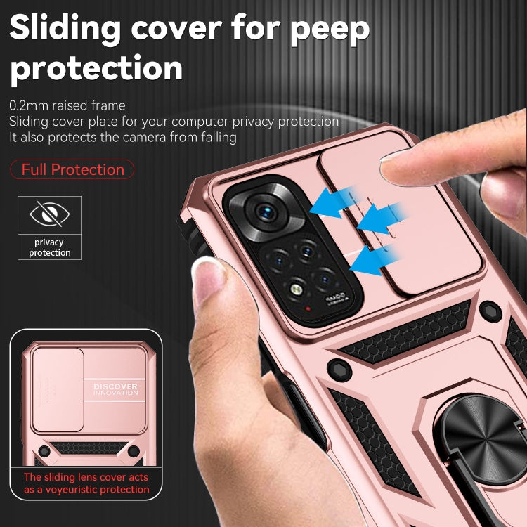 For Xiaomi Redmi Note 11 Global Sliding Camshield Holder Phone Case(Rose Gold) by buy2fix