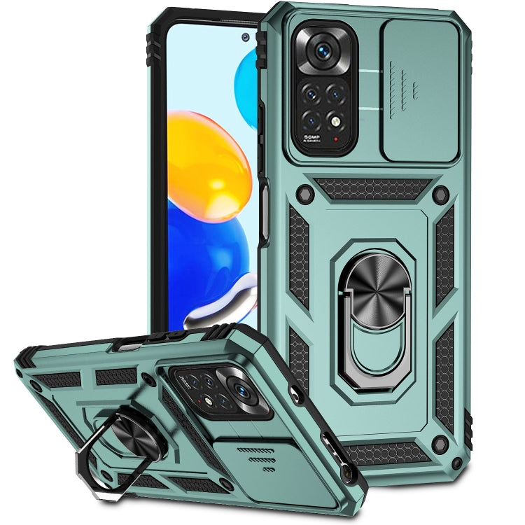 For Xiaomi Redmi Note 11 Global Sliding Camshield Holder Phone Case(Dark Green) by buy2fix