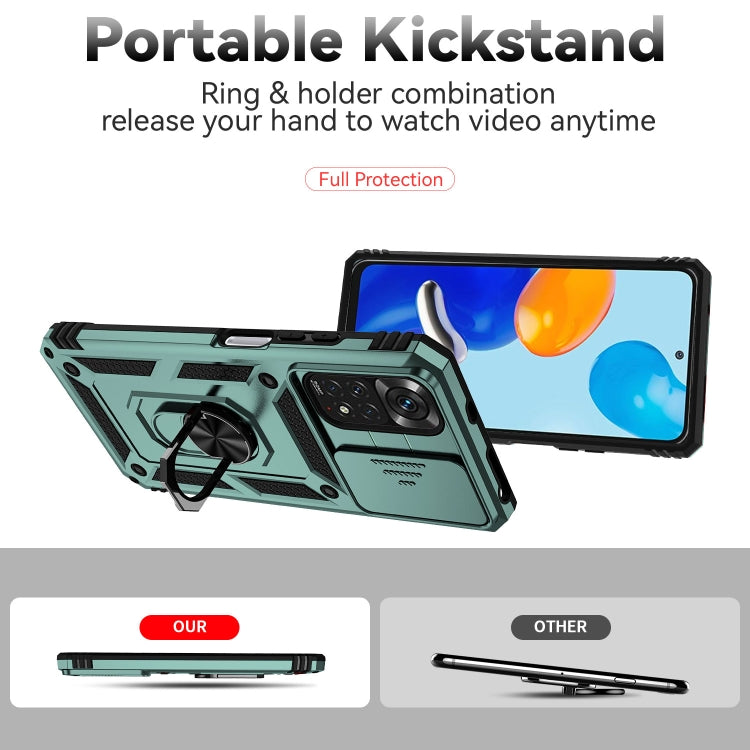 For Xiaomi Redmi Note 11 Global Sliding Camshield Holder Phone Case(Dark Green) by buy2fix
