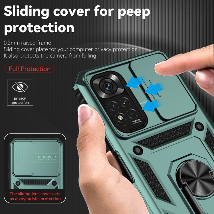 For Xiaomi Redmi Note 11 Global Sliding Camshield Holder Phone Case(Dark Green) by buy2fix
