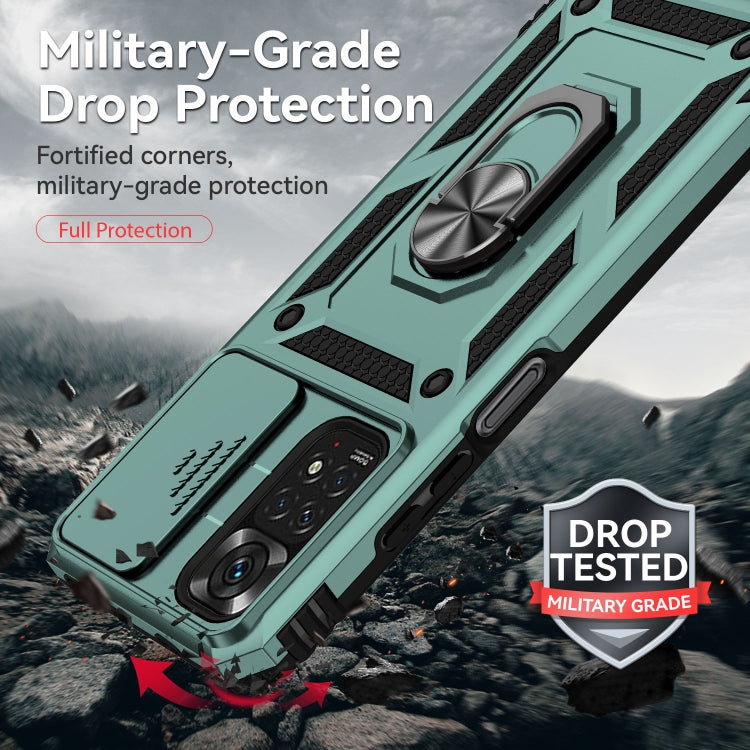 For Xiaomi Redmi Note 11 Global Sliding Camshield Holder Phone Case(Dark Green) by buy2fix