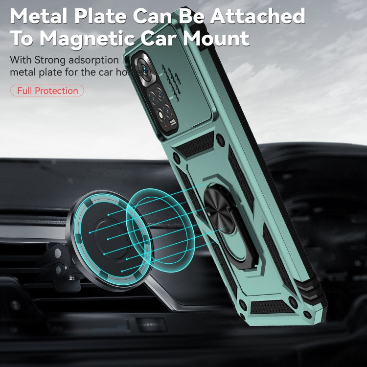 For Xiaomi Redmi Note 11 Global Sliding Camshield Holder Phone Case(Dark Green) by buy2fix