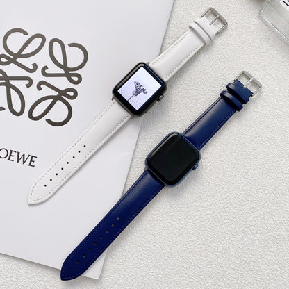 Glossy Leather Watch Band For Apple Watch Ultra 49mm&Watch Ultra 2 49mm / Series 9&8&7 45mm / SE 3&SE 2&6&SE&5&4 44mm / 3&2&1 42mm(Blue) by buy2fix