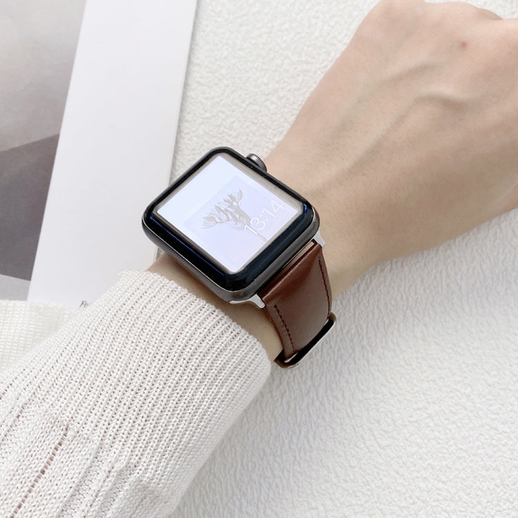 Glossy Leather Watch Band For Apple Watch Ultra 49mm&Watch Ultra 2 49mm / Series 9&8&7 45mm / SE 3&SE 2&6&SE&5&4 44mm / 3&2&1 42mm(Blue) by buy2fix