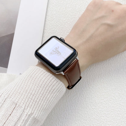 Glossy Leather Watch Band For Apple Watch Ultra 49mm&Watch Ultra 2 49mm / Series 9&8&7 45mm / SE 3&SE 2&6&SE&5&4 44mm / 3&2&1 42mm(Blue) by buy2fix