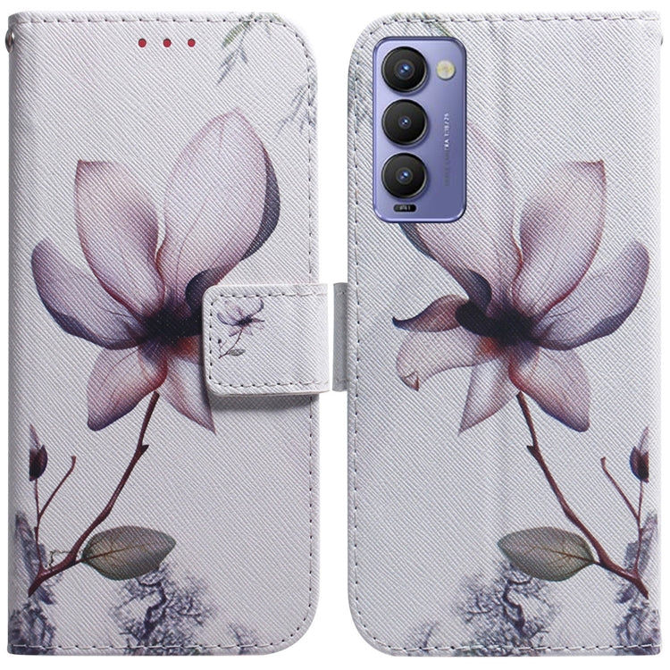 For Tecno Camon 18 / 18P Coloured Drawing Leather Phone Case(Magnolia Flower) by buy2fix