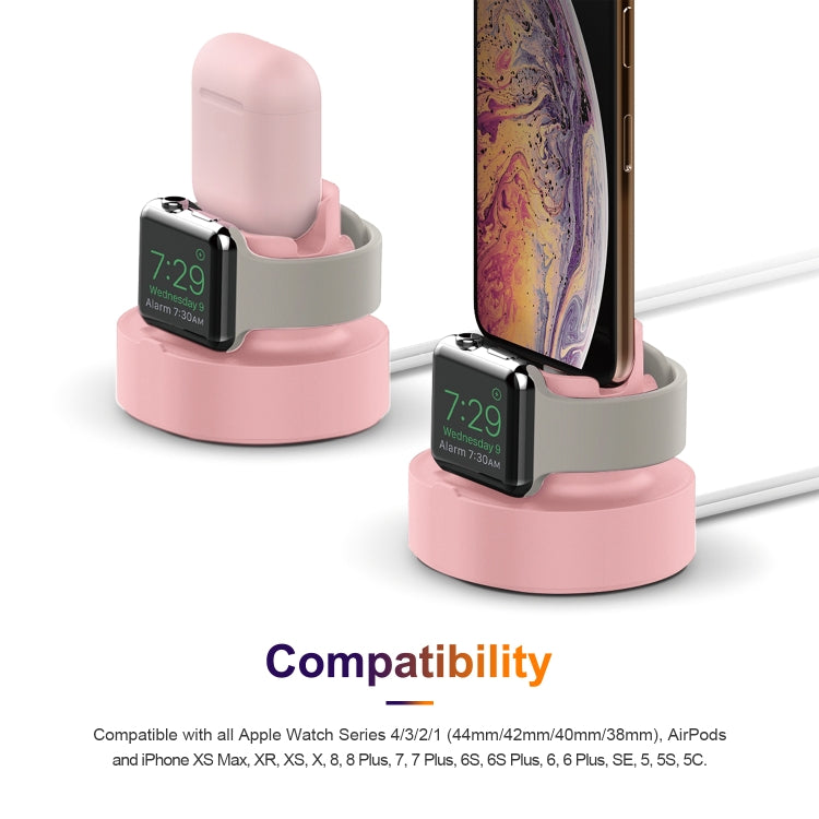 A001 3 In 1 Silicone Charging Holder for iPhone / iWatch / AirPods(Pink) - Charger / Holder by buy2fix | Online Shopping UK | buy2fix
