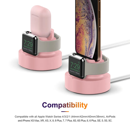 A001 3 In 1 Silicone Charging Holder for iPhone / iWatch / AirPods(Pink) - Charger / Holder by buy2fix | Online Shopping UK | buy2fix