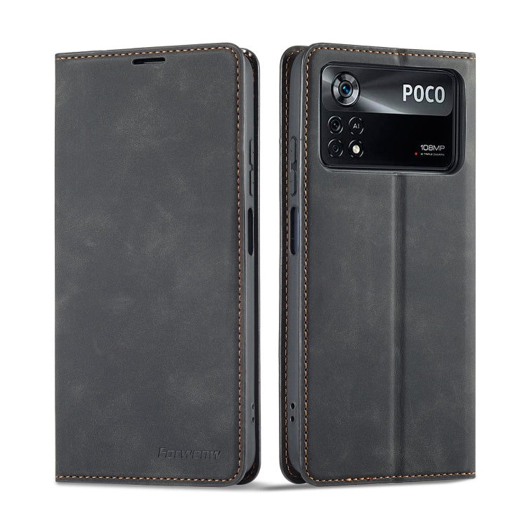 For Xiaomi Poco X4 Pro 5G Forwenw Dream Series Oil Edge Strong Magnetism Leather Phone Case(Black) by Forwenw
