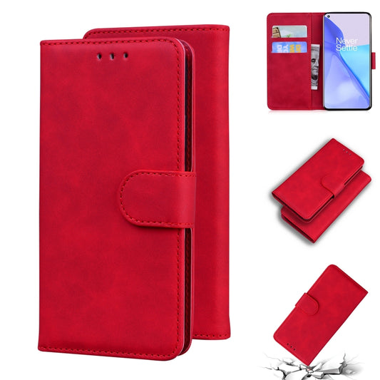For OnePlus 9 Skin Feel Pure Color Flip Leather Phone Case(Red) - OnePlus Cases by buy2fix | Online Shopping UK | buy2fix