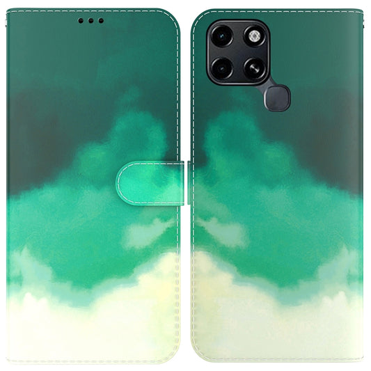 For Infinix Smart 6 Watercolor Pattern Horizontal Flip Leather Phone Case(Cyan Green) - Infinix Cases by buy2fix | Online Shopping UK | buy2fix