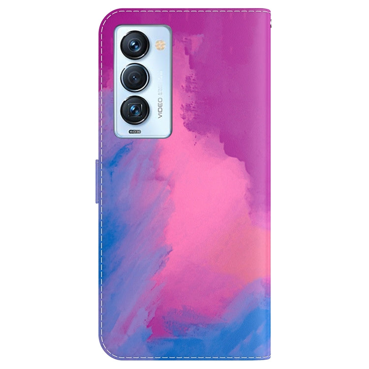 For Tecno Camon 18 Premier Watercolor Pattern Horizontal Flip Leather Phone Case(Purple Red) by buy2fix
