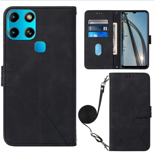 For Infinix Smart 6 Crossbody 3D Embossed Flip Leather Phone Case(Black) - Infinix Cases by buy2fix | Online Shopping UK | buy2fix