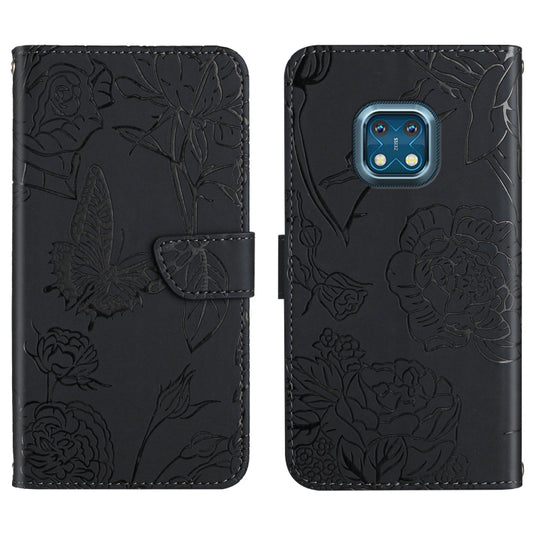 For Nokia XR20 Skin Feel Butterfly Peony Embossed Leather Phone Case(Black) - Nokia Cases by buy2fix | Online Shopping UK | buy2fix