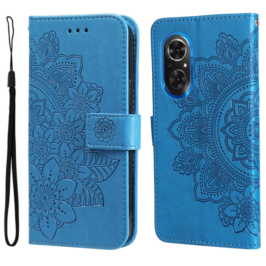 For Honor 50 SE / Huawei nova 9 SE 7-petal Flowers Embossed Flip Leather Phone Case(Blue) - Honor Cases by buy2fix | Online Shopping UK | buy2fix