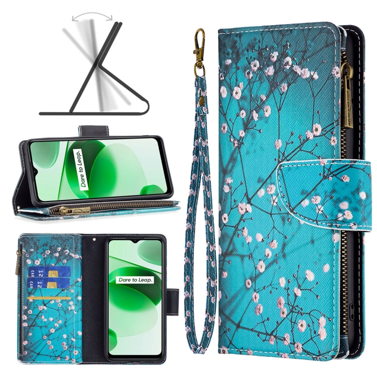 For OPPO Realme C35 Colored Drawing Pattern Zipper Leather Phone Case(Plum Blossom) - Realme Cases by buy2fix | Online Shopping UK | buy2fix