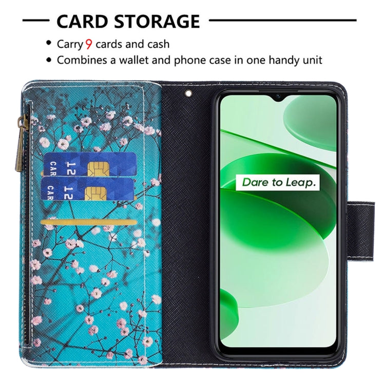 For OPPO Realme C35 Colored Drawing Pattern Zipper Leather Phone Case(Plum Blossom) - Realme Cases by buy2fix | Online Shopping UK | buy2fix