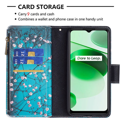 For OPPO Realme C35 Colored Drawing Pattern Zipper Leather Phone Case(Plum Blossom) - Realme Cases by buy2fix | Online Shopping UK | buy2fix