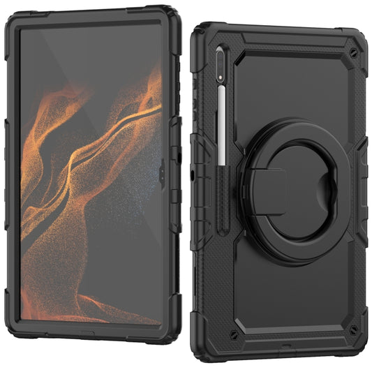 For Samsung Galaxy Tab S8 Ultra Shoulder Strap Silicone + PC Tablet Case(Black) - Galaxy Tab S8 Ultra Cases by buy2fix | Online Shopping UK | buy2fix