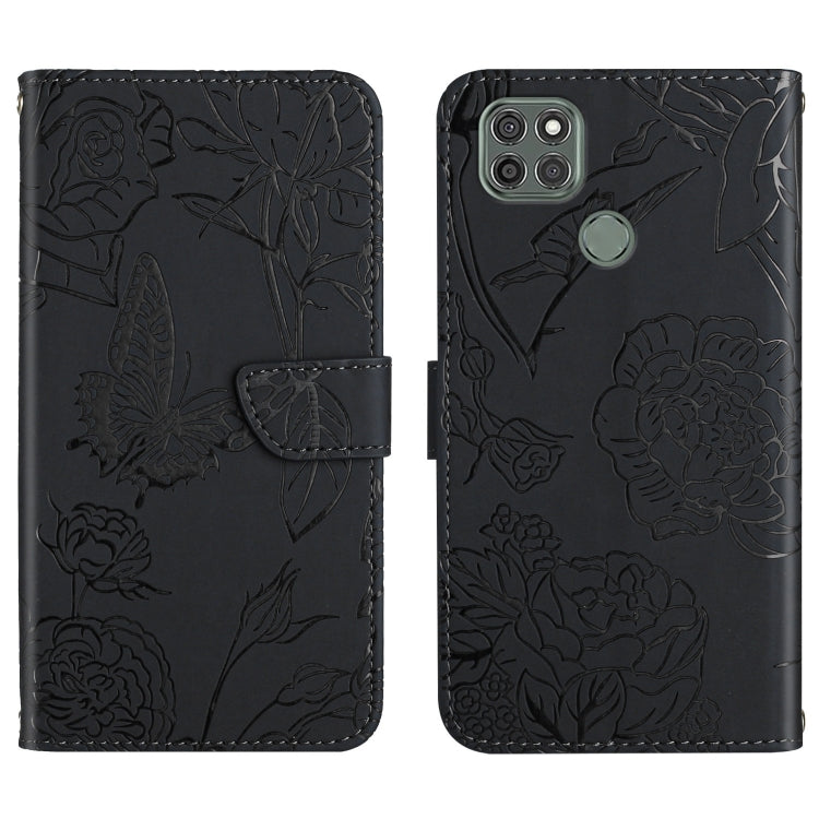 For Motorola Moto G9 Power Skin Feel Butterfly Peony Embossed Leather Phone Case(Black) - Motorola Cases by buy2fix | Online Shopping UK | buy2fix