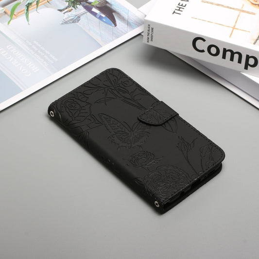 For Motorola Moto G9 Power Skin Feel Butterfly Peony Embossed Leather Phone Case(Black) - Motorola Cases by buy2fix | Online Shopping UK | buy2fix