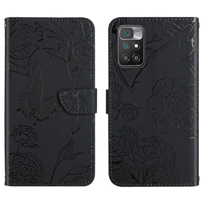 For Xiaomi Redmi 10 4G Skin Feel Butterfly Peony Embossed Leather Phone Case(Black) - Xiaomi Cases by buy2fix | Online Shopping UK | buy2fix
