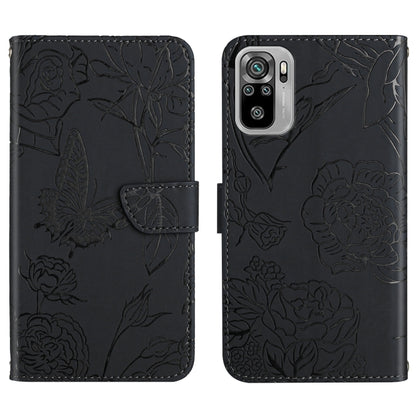 For Xiaomi Redmi Note 10 4G Skin Feel Butterfly Peony Embossed Leather Phone Case(Black) - Xiaomi Cases by buy2fix | Online Shopping UK | buy2fix