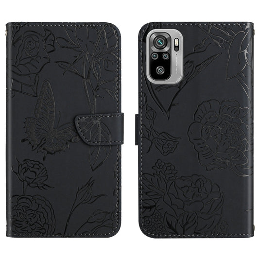 For Xiaomi Redmi Note 10 4G Skin Feel Butterfly Peony Embossed Leather Phone Case(Black) - Xiaomi Cases by buy2fix | Online Shopping UK | buy2fix