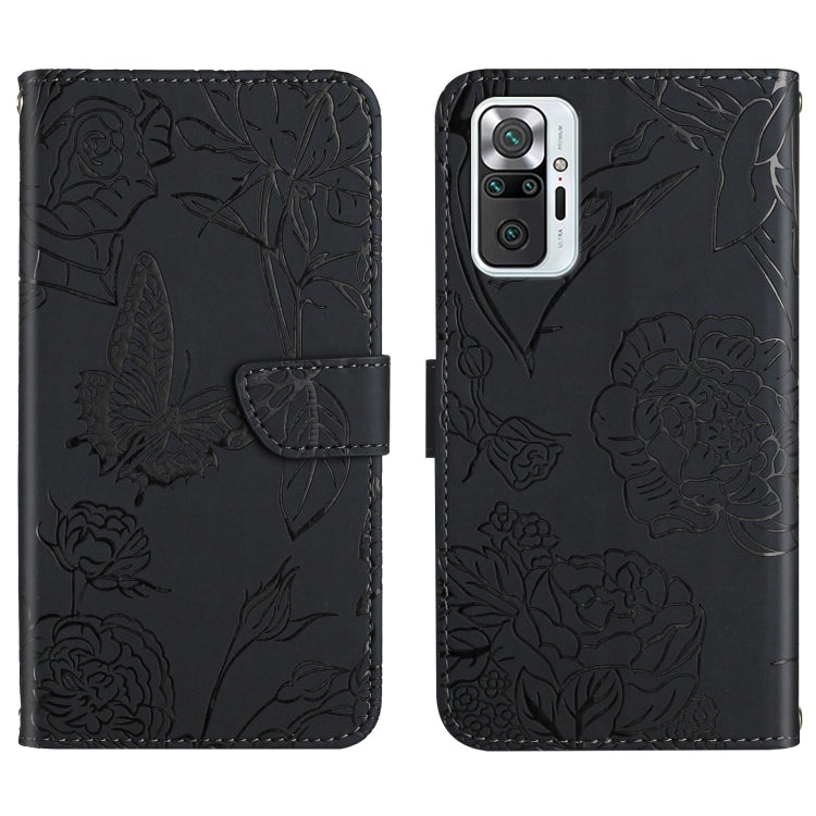 For Xiaomi Redmi Note 10 Pro Skin Feel Butterfly Peony Embossed Leather Phone Case(Black) - Xiaomi Cases by buy2fix | Online Shopping UK | buy2fix