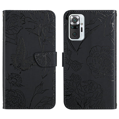 For Xiaomi Redmi Note 10 Pro Skin Feel Butterfly Peony Embossed Leather Phone Case(Black) - Xiaomi Cases by buy2fix | Online Shopping UK | buy2fix