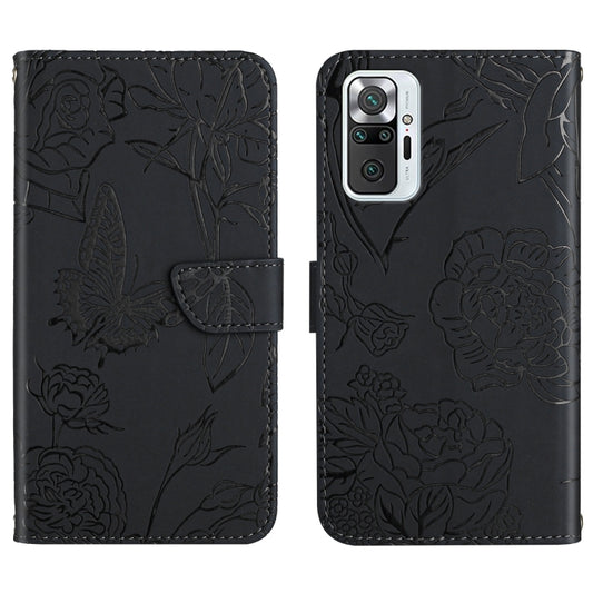 For Xiaomi Redmi Note 10 Pro Skin Feel Butterfly Peony Embossed Leather Phone Case(Black) - Xiaomi Cases by buy2fix | Online Shopping UK | buy2fix