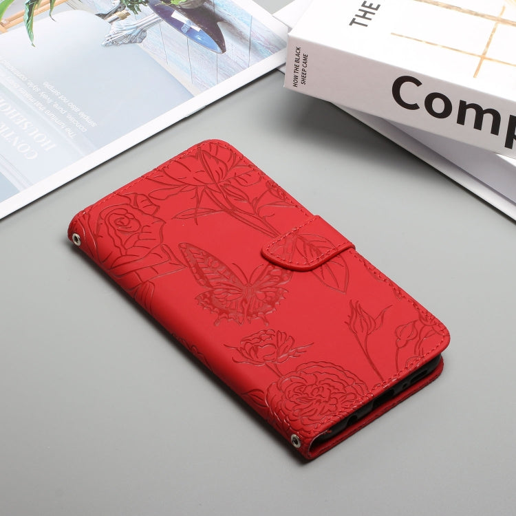 For Xiaomi Redmi Note 11 Pro Foreign Version Skin Feel Butterfly Peony Embossed Leather Phone Case(Red) by buy2fix