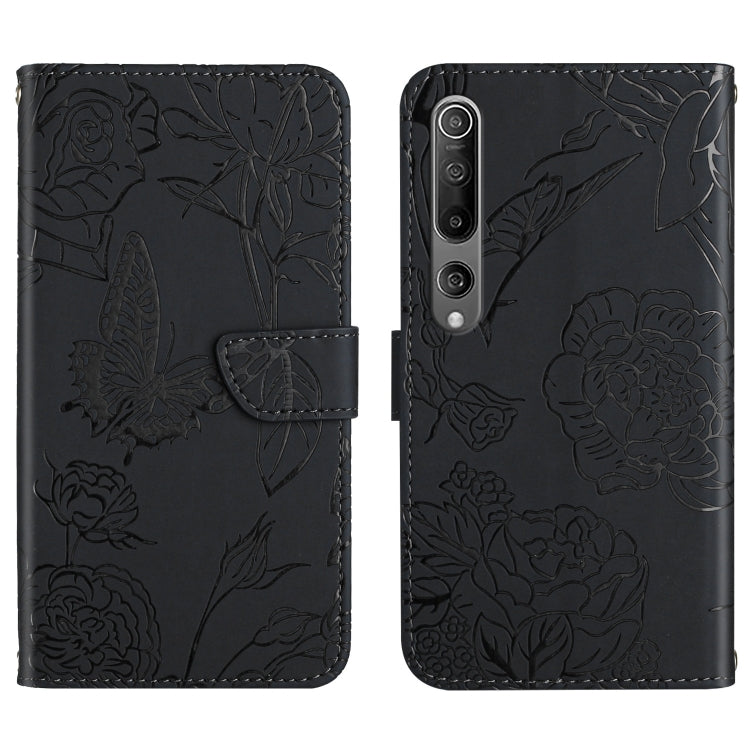 For Xiaomi Mi 10 / 10 Pro 5G Skin Feel Butterfly Peony Embossed Leather Phone Case(Black) - Xiaomi Cases by buy2fix | Online Shopping UK | buy2fix