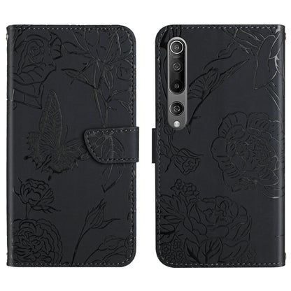 For Xiaomi Mi 10 / 10 Pro 5G Skin Feel Butterfly Peony Embossed Leather Phone Case(Black) - Xiaomi Cases by buy2fix | Online Shopping UK | buy2fix