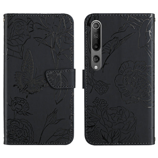 For Xiaomi Mi 10 / 10 Pro 5G Skin Feel Butterfly Peony Embossed Leather Phone Case(Black) - Xiaomi Cases by buy2fix | Online Shopping UK | buy2fix