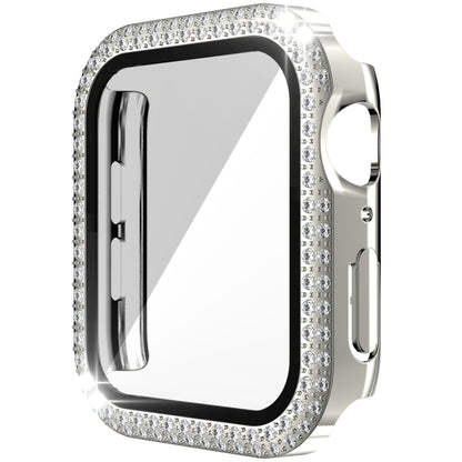 Double-Row Diamond PC+Tempered Glass Watch Case For Apple Watch Series 3&2&1 38mm(Silver) - Watch Cases by buy2fix | Online Shopping UK | buy2fix