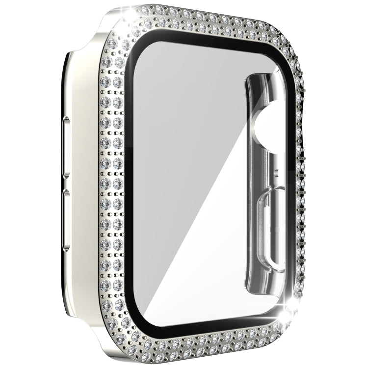 Double-Row Diamond PC+Tempered Glass Watch Case For Apple Watch Series 3&2&1 38mm(Silver) - Watch Cases by buy2fix | Online Shopping UK | buy2fix