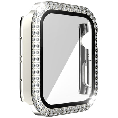 Double-Row Diamond PC+Tempered Glass Watch Case For Apple Watch Series 3&2&1 38mm(Silver) - Watch Cases by buy2fix | Online Shopping UK | buy2fix