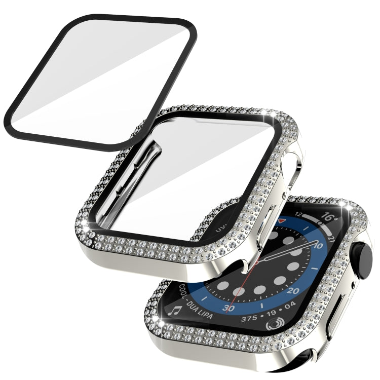 Double-Row Diamond PC+Tempered Glass Watch Case For Apple Watch Series 3&2&1 38mm(Silver) - Watch Cases by buy2fix | Online Shopping UK | buy2fix