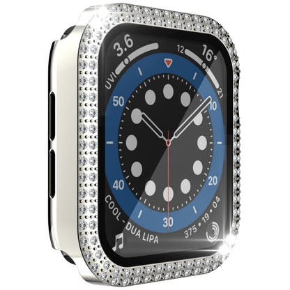 Double-Row Diamond PC+Tempered Glass Watch Case For Apple Watch Series 3&2&1 38mm(Silver) - Watch Cases by buy2fix | Online Shopping UK | buy2fix