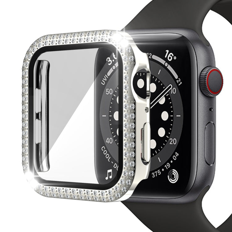Double-Row Diamond PC+Tempered Glass Watch Case For Apple Watch Series 3&2&1 38mm(Silver) - Watch Cases by buy2fix | Online Shopping UK | buy2fix