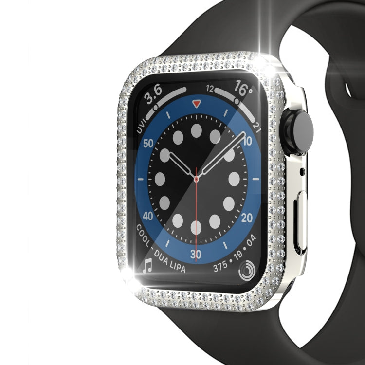 Double-Row Diamond PC+Tempered Glass Watch Case For Apple Watch Series 3&2&1 38mm(Silver) - Watch Cases by buy2fix | Online Shopping UK | buy2fix
