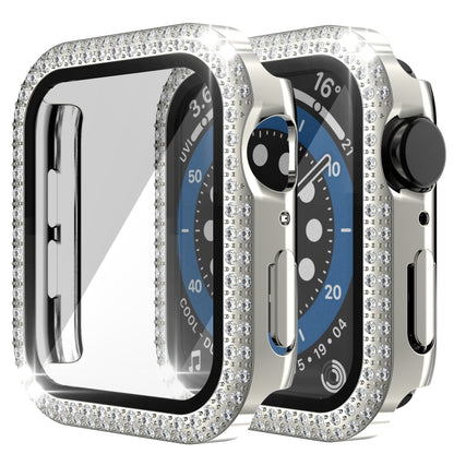 Double-Row Diamond PC+Tempered Glass Watch Case For Apple Watch Series 3&2&1 38mm(Silver) - Watch Cases by buy2fix | Online Shopping UK | buy2fix