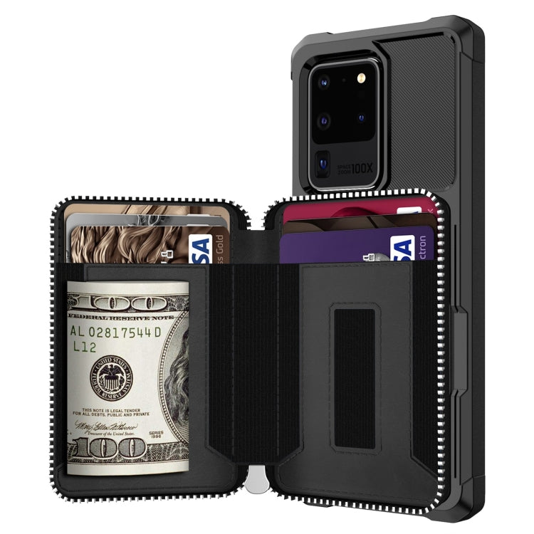 For Samsung Galaxy S20 Ultra Zipper Wallet Card Bag PU Back Phone Case(Black) by buy2fix