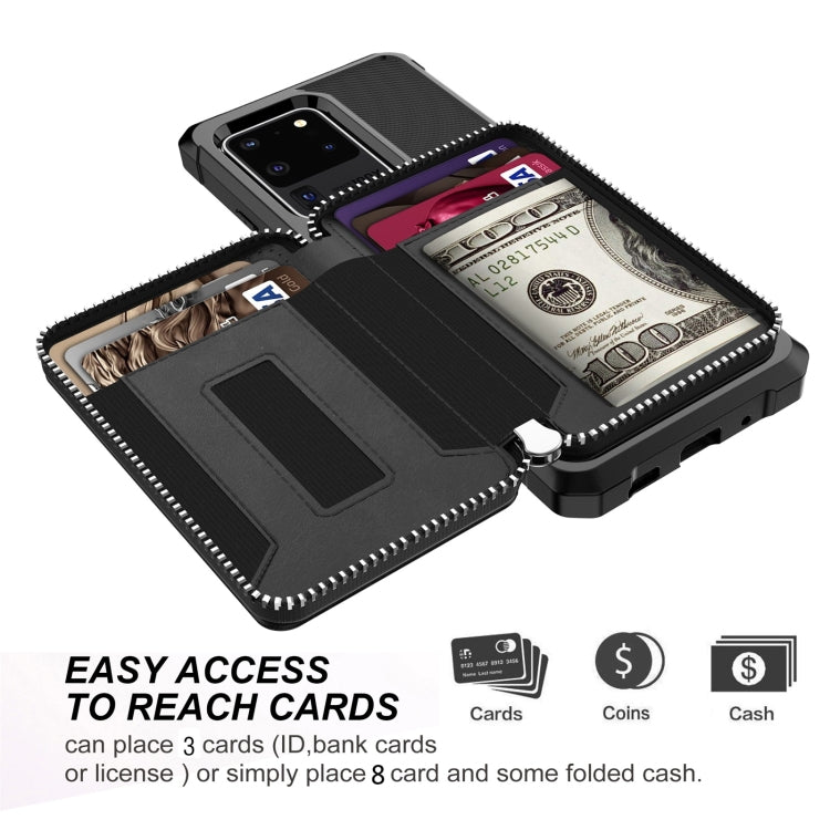 For Samsung Galaxy S20 Ultra Zipper Wallet Card Bag PU Back Phone Case(Black) by buy2fix