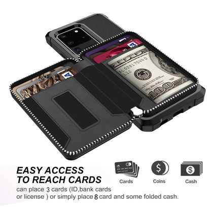 For Samsung Galaxy S20 Ultra Zipper Wallet Card Bag PU Back Phone Case(Black) by buy2fix