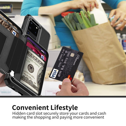 For Samsung Galaxy S20 Ultra Zipper Wallet Card Bag PU Back Phone Case(Black) by buy2fix