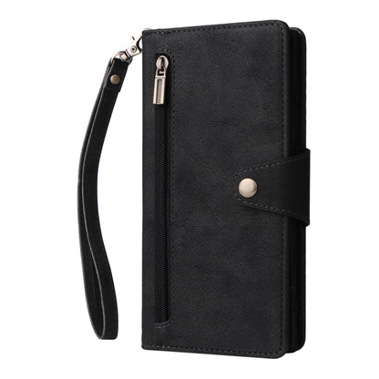 For Samsung Galaxy S22 Ultra 5G Rivet Buckle 9 Cards Three Fold Leather Phone Case(Black) - Galaxy S22 Ultra 5G Cases by buy2fix | Online Shopping UK | buy2fix