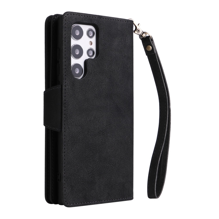 For Samsung Galaxy S22 Ultra 5G Rivet Buckle 9 Cards Three Fold Leather Phone Case(Black) - Galaxy S22 Ultra 5G Cases by buy2fix | Online Shopping UK | buy2fix