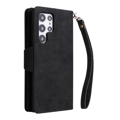 For Samsung Galaxy S22 Ultra 5G Rivet Buckle 9 Cards Three Fold Leather Phone Case(Black) - Galaxy S22 Ultra 5G Cases by buy2fix | Online Shopping UK | buy2fix